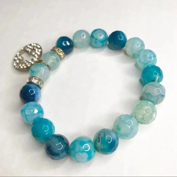 Turquoise Blue Beaded Cross Bracelet - Picture 3 of 6